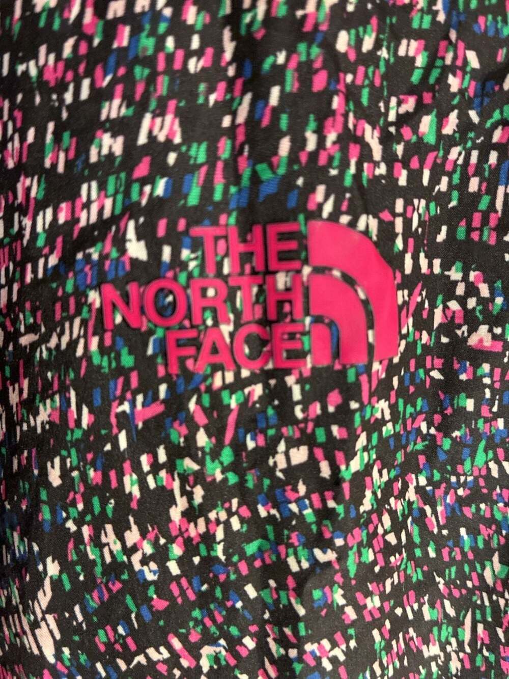 The North Face Womens Raincoat Black Pink Geometric Full Zip Pockets Logo M